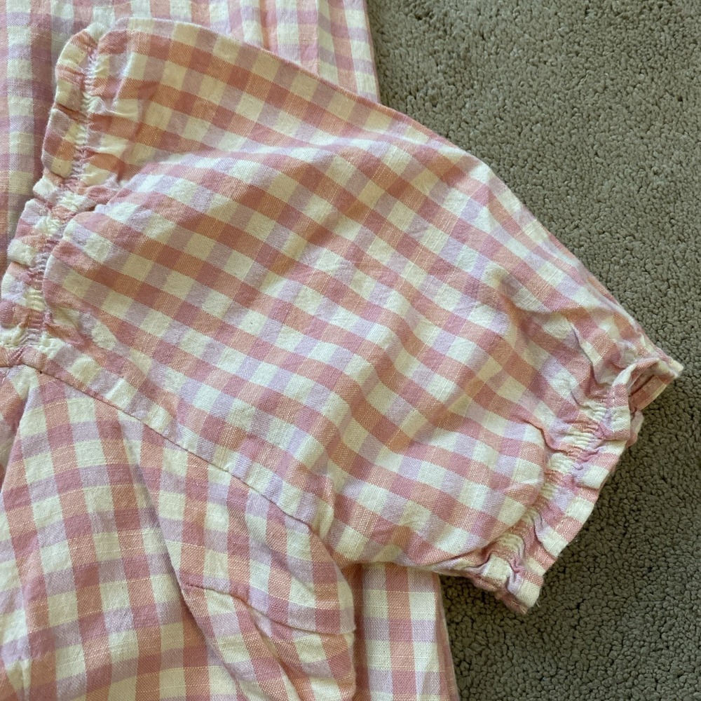 JESSICA SIMPSON PINK GINGHAM SMOCKED‎ BODICE JUMPSUIT W/POCKETS SIZE M - Picture 4 of 11